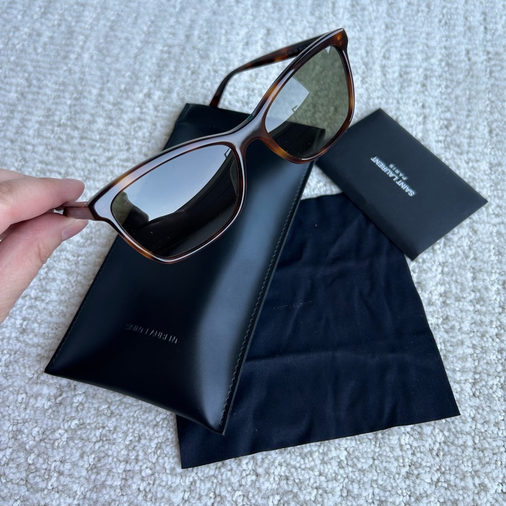 Saint Laurent Tortoise Spell Out Logo Sunglasses NEW
